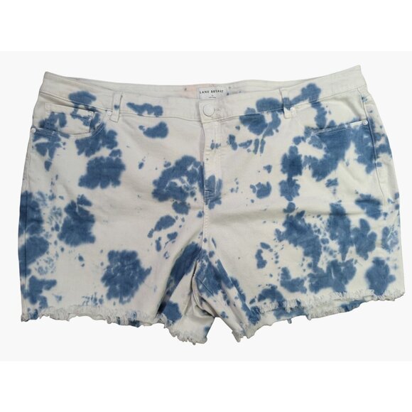 Lane Bryant Size 26 Womens Plus Tie Dye Boyfriend Midi Denim Shorts Blue White - Picture 1 of 8